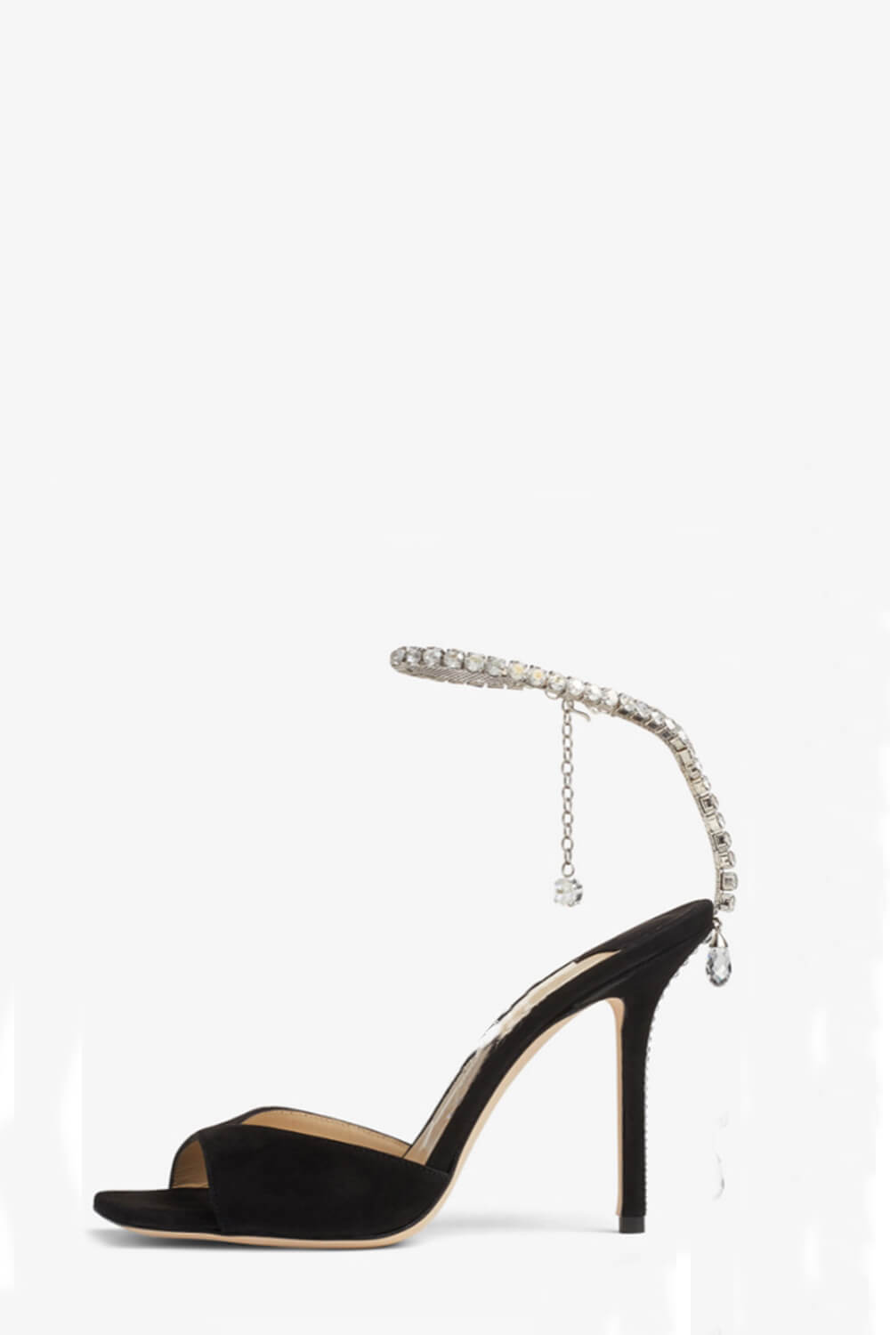 Black Faux Suede Crystal-Embellished Open Square Toe Stiletto Heeled Courts - Image 5