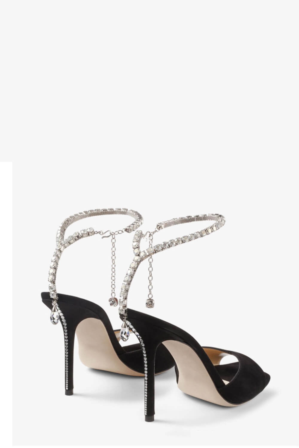 Black Faux Suede Crystal-Embellished Open Square Toe Stiletto Heeled Courts - Image 4