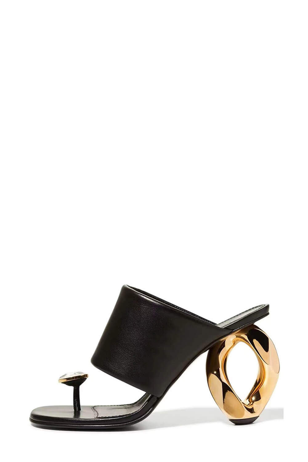 Diamond Faux Leather Square Toe Chain Heel Sandal - Black - Image 2