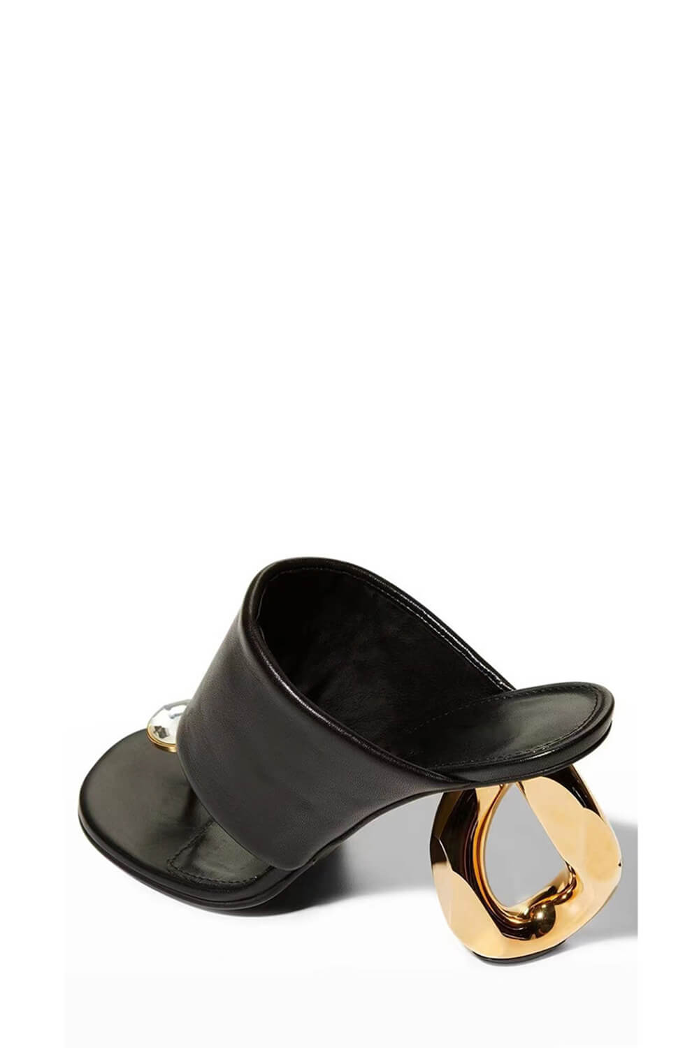 Diamond Faux Leather Square Toe Chain Heel Sandal - Black - Image 3