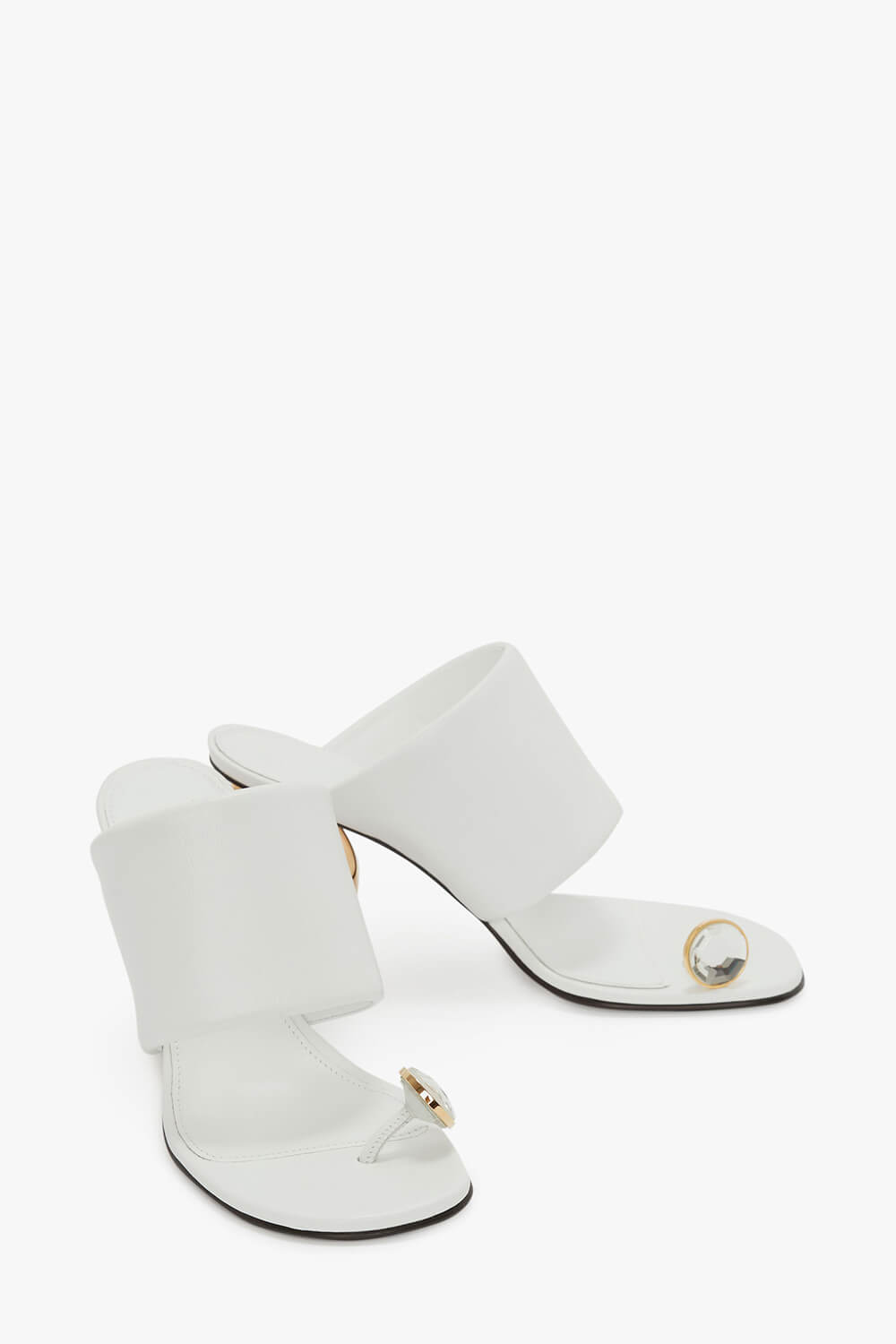 Diamond Faux Leather Square Toe Chain Heel Sandal - White - Image 2