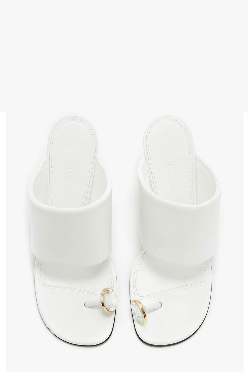 Diamond Faux Leather Square Toe Chain Heel Sandal - White - Image 3