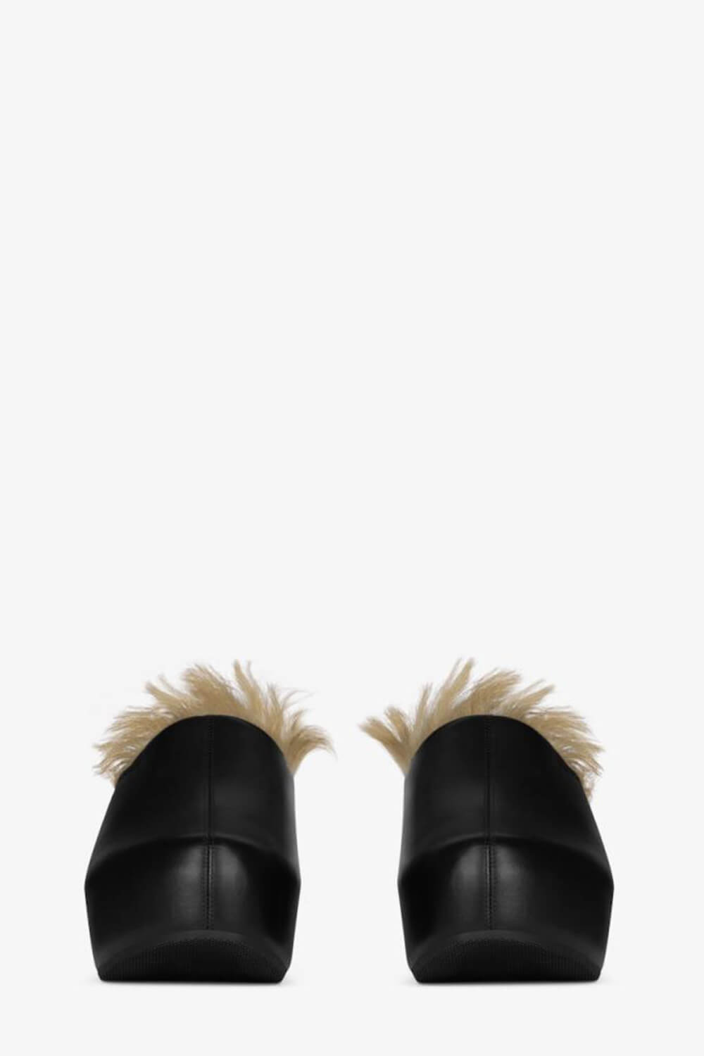 Black Faux Fur-Lined Sling Back Slip On Curved Platform Clogs - Image 4