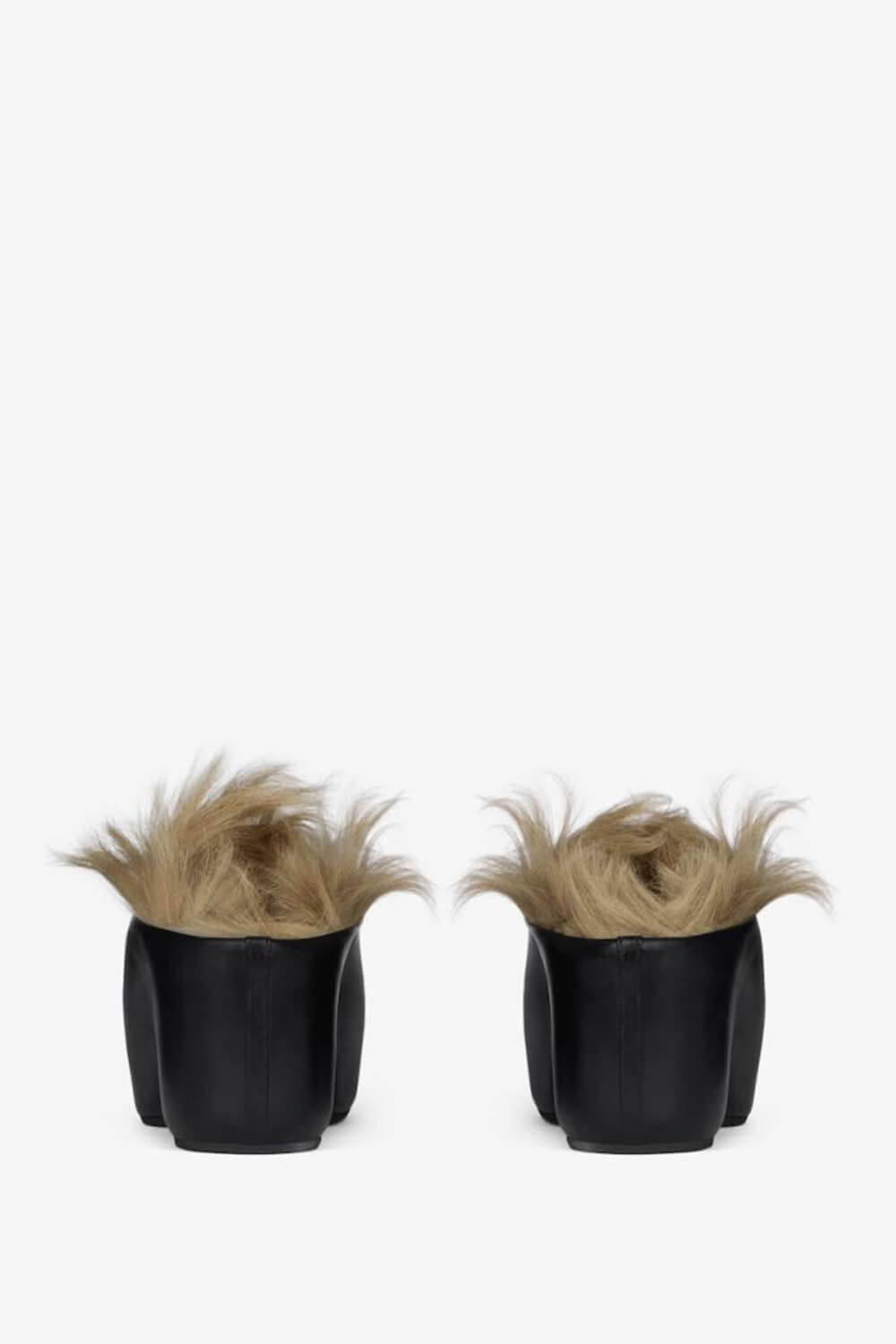 Black Faux Fur-Lined Sling Back Slip On Curved Platform Clogs - Image 6