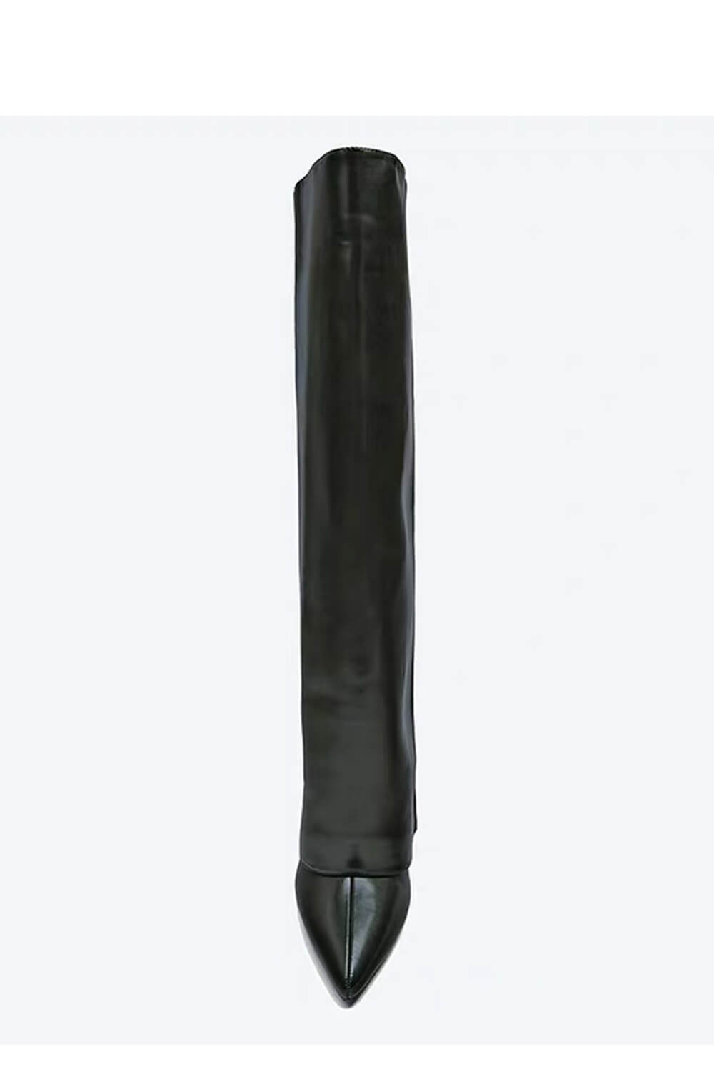 Black Faux Leather Folded Over Knee High Stiletto Heeled Boots - Image 5