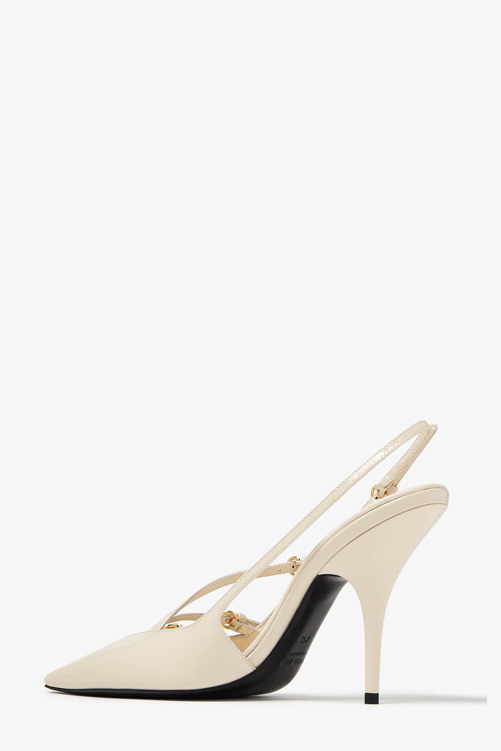 Buckle Patent Pointed Toe Sling Back Court Shoes - Nude - Image 2