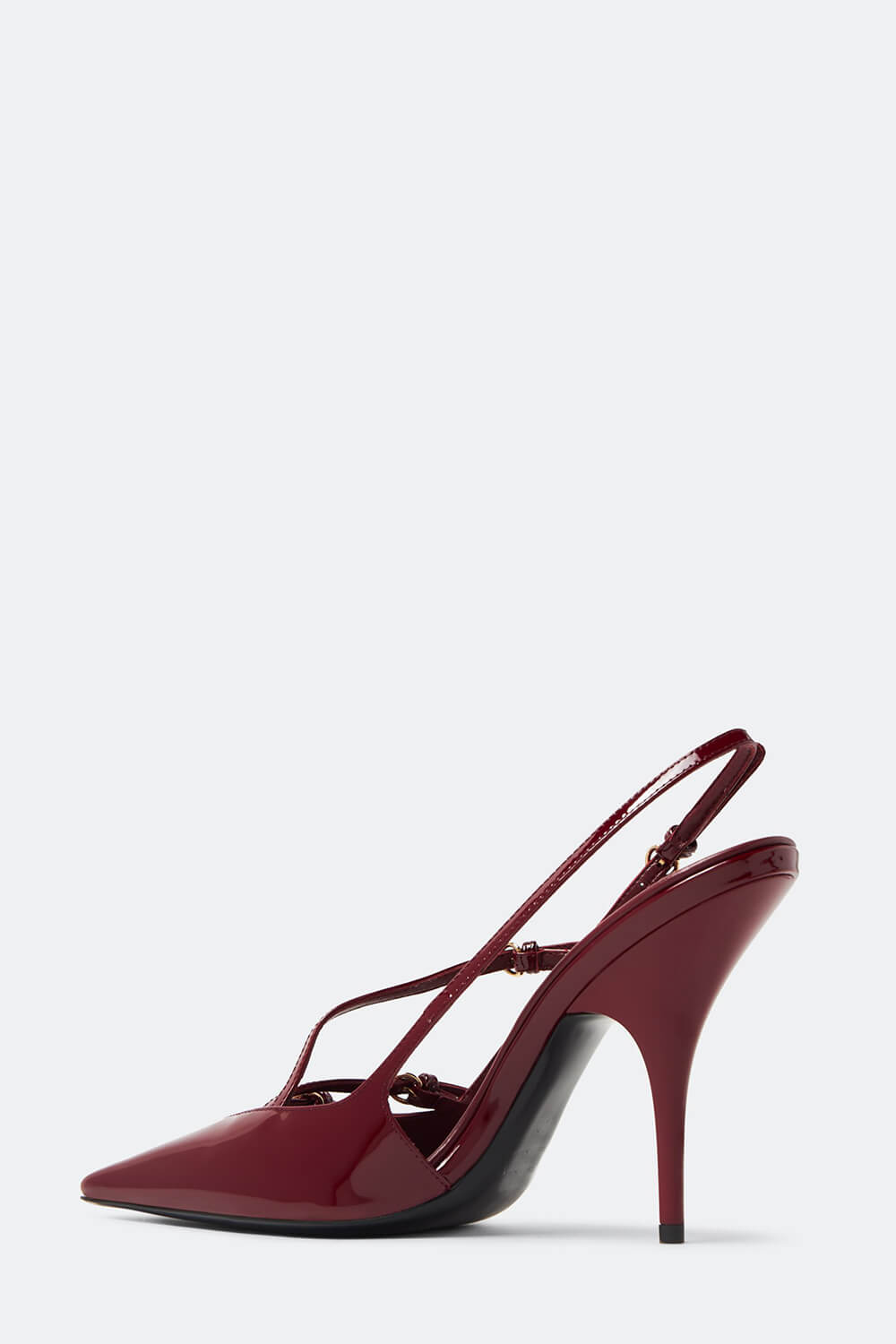 Buckle Patent Pointed Toe Sling Back Court Shoes - Red - Image 2