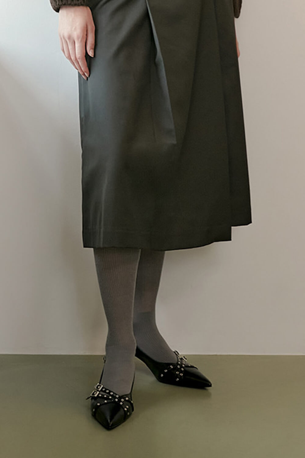 Buckle Faux Leather Pointed Toe Sling Back Court Shoes - Black - Image 3