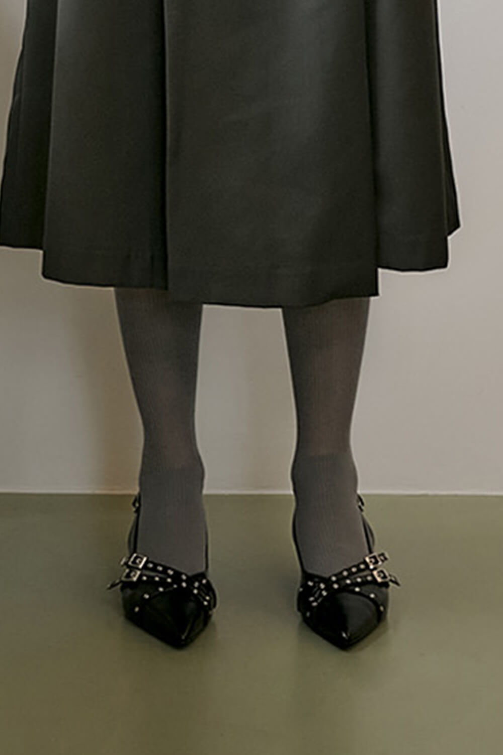 Buckle Faux Leather Pointed Toe Sling Back Court Shoes - Black - Image 4